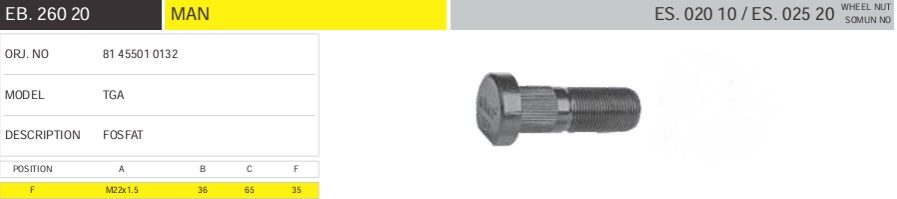 BİJON TGA MAN ÖN FREZELİ 65 MM SOMUNSUZ